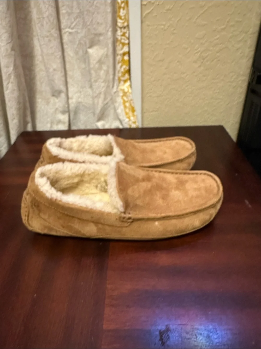Mens UGG Ascot Tan Brown Suede Lined Slippers Shoes Moccasins Loafers Size 11